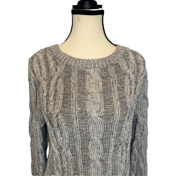 J. Jill Wearever Collection Marled GRAY WHITE Chunky Cable Knit Sweater Sz S - Picture 2 of 10